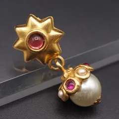 S766 ピアス 片耳のみ フェイクパール ピンクストーン風 ゴールドカラー デザイン コスチュームジュエリー