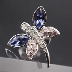 S735 スワロフスキー SWAROVSKI ピンブローチ トンボ ブルーパープル系カラー パヴェ ラインストーン デザイン シルバーカラー ラペルピン
