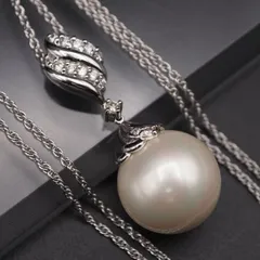 S640 IEI 大粒 フェイクパール ダイヤモンド 0.05ct STERLING SILVER925刻印 ペンダント ネックレス デザイン シルバー 4月誕生石
