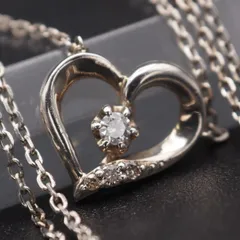 S607 4℃ ヨンドシー SILVER刻印 ネックレス ダイヤモンド オープンハート デザイン シルバー 4月誕生石