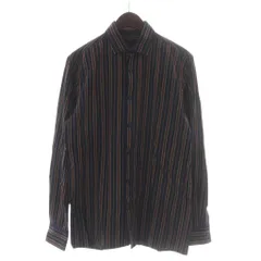 ザラ ZARA シャツ M 紺 ネイビー エンジ ストライプ柄 長袖 襟付き /GR ■GY58