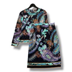 美品✨LEONARD セットアップ トリム 花柄 トップス スカート レッド 