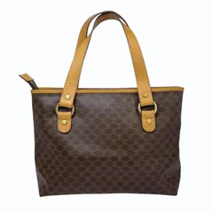 CELINE セリーヌ ヴィンテージ マカダム トリオンフ ブラゾン 総柄 ハンドバッグ 肘掛け ミニ キャンバス レザー ブラウン系