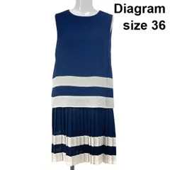 ◇ ダイアグラム Diagram プリーツノンスリーブ ミニワンピース バイカラー クルーネック ハイウエスト 紺 白 36 S 7号 レディース S6D101