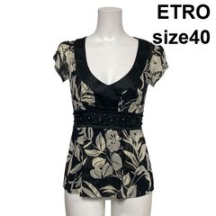 美品 ETROエトロ 絹シルク100% 総柄プリント センターピンタック 