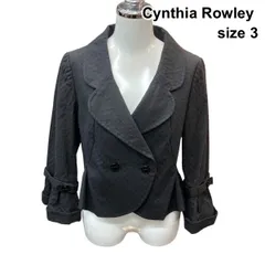 ◇ シンシアローリー Cynthia Rowley ラウンドラペルジャケット 七分袖 ベルスリーブ 背面ペプラム 黒 綿混 3 M 9号 レディース Z6B672のサムネイル