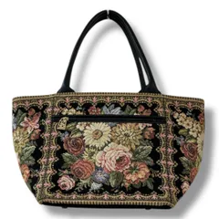 Think Bee ! シンクビー！花柄ゴブラン織りハンドバッグ ブラック×ベージュ×ピンクなど 手持ち 刺繍 ポケット付き レディース ゴーゴー古着マルイ草加店3779