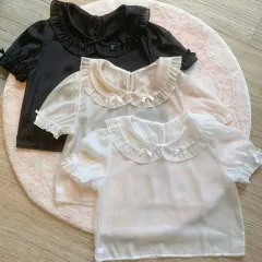 ロリータ リボン シースルー レース 半袖ブラウス レイヤード ブラック リズリサ 地雷系 ゴスパンク