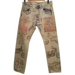 【中古】　Remake　Levi's　デニムパンツ　Gパン　ジーンズ　ボタンフライ　転写プリント　古着　/4251