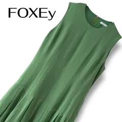 FOXEY フォクシー 裾ティアード ワンピース 40 L グリーン ピスタチオ 37659 ウール混 日本製 ノースリーブ ドレス ひざ丈 裏地レース キュプラ 高級 婦人服 ミセス セレモニー 0001332OC