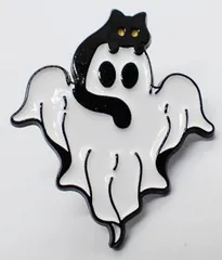 猫　ネコ　オバケ　お化け　頭乗り　黒猫　ピンブローチ　ピンズ　PINS　バッジ　バッヂ　アメリカン雑貨