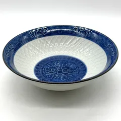 有田焼　萬永窯 花柄 ブルー 深鉢 深皿 和柄 浮彫 和食器