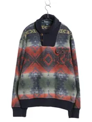 【お得なクーポン配布中!】 00s ポロ ラルフローレン ネイティブ ショールカラー 起毛 スウェット メンズ L 古着 オールド トレーナー プルオーバー 総柄 マルチカラー