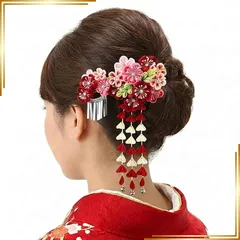 【新品】 髪飾り ２点セット 振袖 成人式 wk-226 つまみ細工 赤 ピンク 銀ビラ 0