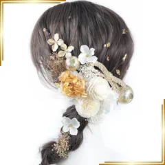 【新品】 [NANA手作り]髪飾り 紫陽花 かすみ草 ソーラーローズ 紐リボン 和玉 水引 金箔 かわいい 成人式 七五三 花火大会 浴衣 卒業式 夏祭り 0