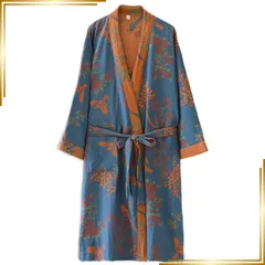 【新品】 ナイトウェア バスローブ レディース 寝巻き 花柄 和風 パジャマ ダブルガーゼ ルームウエア 前開き 和風パジャマ 和風 浴衣 綿100% ナイトガウン 前開き 二重ガーゼ 肌触りよい 吸汗吸湿 ゆったり 寝間着 部屋着 お風呂上がり(L, ブ 0