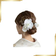【新品】 国産胡蝶蘭髪飾り｜成人式 振袖 卒業式 袴 結婚式 七五三｜前撮り 後撮り パーティー お呼ばれ 浴衣 祭り デート｜豪華造花＆プリザーブドフラワー 水引き・和玉・パール・金箔付 ヘッドドレス ヘアアクセサリー｜着物 和装 洋装兼用｜シニヨン 編 1