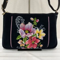 1505　FEILER　フェイラー　ショルダーバッグ　 ニューポージー　花柄　ブラック系　黒　 シュニール織り　レディース