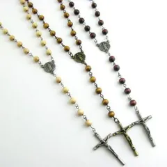 ネックレス ペンダント ウッドビーズ シンプル クロス 十字架 ロザリオ KN21041