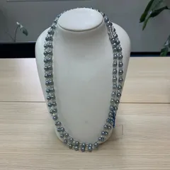 青色パールとクリスタルの二重ネックレス