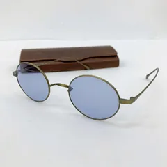 Rimrock リムロック サングラス 色付き メガネ ブルーレンズ ラウンド 美品 紫外線 UVカット ケース付き メンズ 46□23-145 マット ゴールド系 眼鏡 DF18558■