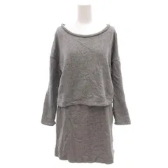 サンカンシオン 3can4on 美品 ドッキングワンピース ひざ丈 2 グレー ボートネック 長袖 /NL ■GY60