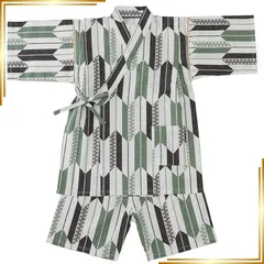 【新品】 甚平 男の子 子供 キッズ 子供用 100 110 120 130 コットン 綿100％ 花火大会 夏祭り お盆休み 夏休み 夕涼み 部屋着 寝巻き 和柄 和服 お祝い プレゼント (100cm,矢絣グリーン) 0