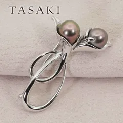 美品 タサキ 黒蝶真珠 シルバー パール ブローチ 田崎真珠/25-3836