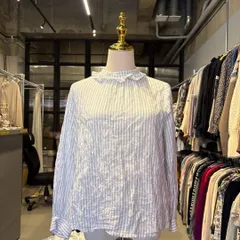 【東あずま店　併売品】　フィグロンドン fig london ストライプ stripe ナチュラル natural 長袖 ブラウス シャツ トップス お呼ばれ デート オフィスカジュアル フォーマル かわいい 上品 可愛いのサムネイル