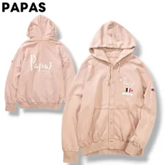 パパス PAPAS ロゴ プリント ボタン付き パーカー フーディー スウェット トレーナー ラグランスリーブ パイル ビッグシルエット L ピンク アメカジ ストリート カジュアル メンズ