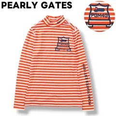 【美品】 パーリーゲイツ PEARLY GATES ATHL 長袖 モックネック ストレッチ シャツ ロゴ プリント ロンT Tシャツ インナー 0 ボーダー レッド ゴルフ スポーツ レディース ♪