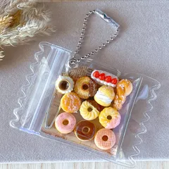 ミニチュアドーナツ キャンディバッグキーホルダー⑤ いちご チョコ シュガー フレンチクルーラー コーヒー ボールチェーン ハンドメイド