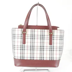 美品『USED』 バーバリー ノバチェック レッド ハンドバッグ キャンバス/レザー