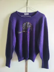 日本ヴィンテージ 紫 ウール混ブレンドニット