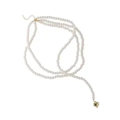 [ROSELLA] パール ネックレス 二連 三連 垂れ下がり ハート ホワイトパール フォーマル カジュアル 結婚式 パーティー お呼ばれ 人気 レディース アクセサリー 