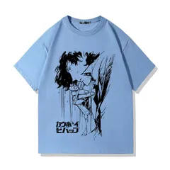アニメ カウボーイビバップ プリント Tシャツ メンズ ストリート カジュアル 通勤 通学 ストリート スモッグブルー