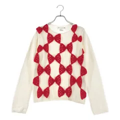 【美品】  COMME des GARCONS GIRL / コムデギャルソンガール | 2025SS | コットン混 リボン クルーネック ニット | S | ホワイト/レッド | レディース