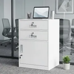 全新品 デスクワゴン スチール製 鍵付き 引き出し2つ 可動棚 静音設計 完成品 組立不要 貴重品収納 ファイル書類収納庫 オフィスワゴン ロッカー 業務用 事務所/会社/店舗/病院/学校対応のサムネイル