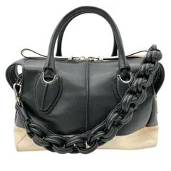 トッズ TOD’S D スタイリング ショルダーバッグ レザー シルバー金具 ブラック×ホワイト バイカラー 編み込みストラップ レディース【中古】
