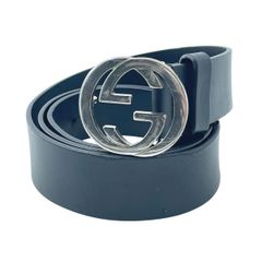 [Used] GUCCI Interlocking Leather Belt, Black, Size 95, Men's Belt, 368186, 26004106MY