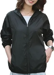 bubu o_hana(ブブ オーハナ) ナイロン パーカー シャカシャカ ウインドブレーカー 軽量 フルジップアップ ジッパー レディース フード付き 紫外線 UV対策 防止 ラッシュガード 女性用 (ブラック,  L)