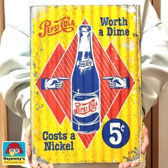 ペプシ ブリキ看板 おしゃれ コーラ メタルサイン PEPSI アンティーク アメリカン 雑貨 レトロ 壁飾り ヴィンテージ ロゴ トタン板 カフェ 店舗 インテリア バー