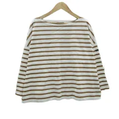 ルミノア Leminor カットソー 長袖 1 S 白 茶 ボーダー柄 ボートネック オーバーサイズ /SY23 ■GY59