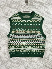 kutir クティール ジャガードニットベスト グリーン系◆Size Free