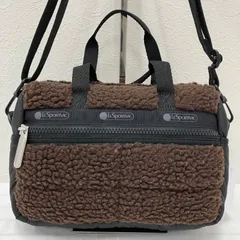 1490　良品　LeSportsac　レスポートサック　 ハンドバッグ　2way　ショルダーバッグ　 PUFFY MINI DUFFEL　ダークチョコレートシェルパ　 リップストップナイロン　ボア　ナイロン　 ブラック×ブラウン系　レディース