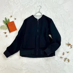 日本製 nitca ニトカ アンビデックス ノーカラージャケット ブルゾン ジップアップ ポケット カシミヤ混 無地 濃紺 レディースのサムネイル