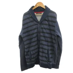 アーバンリサーチ URBAN RESEARCH カーディガン コットン 40 ネイビー 紺 ボーダー柄 ショールカラー 長袖 /PP ■ECD001