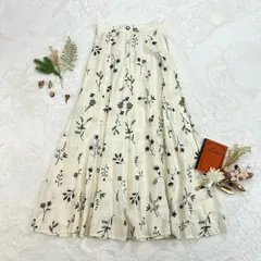 新品 未使用 ZARA ザラ 花柄 総柄 スカート フレア リネン混 刺繍 タグ付き オフホワイト