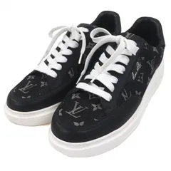美品▼LOUIS VUITTON ルイヴィトン 2024年製 1ACQL7 ビバリーヒルズライン モノグラムデニム グレインカーフレザー ローカットスニーカー ブラック 7 イタリア製 メンズ 定価167,200円