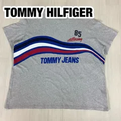 【とても大きい着用感】TOMMY JEANS トミージーンズ ビッグプリント 刺繍ロゴ 半袖Tシャツ US-L 着丈78.5cm 肩幅64cm 身幅(脇下)74cm 袖丈20cm 3XL〜4XL相当【古着】